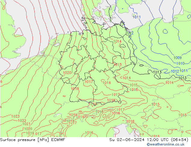 Luchtdruk (Grond) ECMWF zo 02.06.2024 12 UTC