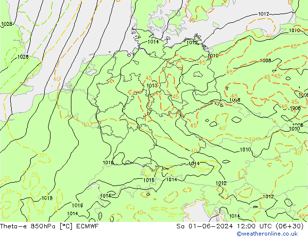 Theta-e 850hPa ECMWF  01.06.2024 12 UTC