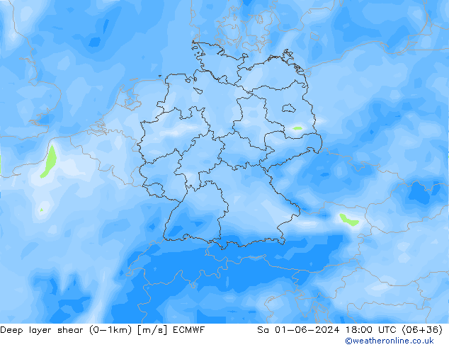 Deep layer shear (0-1km) ECMWF sáb 01.06.2024 18 UTC