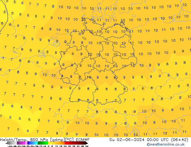 Z500/Yağmur (+YB)/Z850 ECMWF Paz 02.06.2024 00 UTC