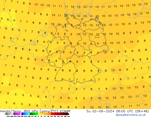 Z500/Rain (+SLP)/Z850 ECMWF So 02.06.2024 06 UTC