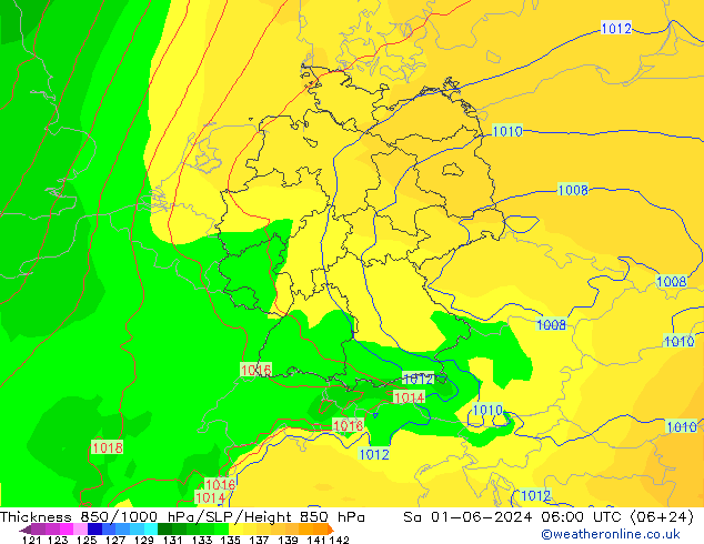 Thck 850-1000 hPa ECMWF sab 01.06.2024 06 UTC