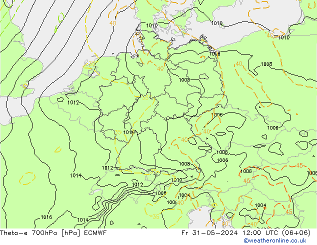 Theta-e 700hPa ECMWF Sex 31.05.2024 12 UTC