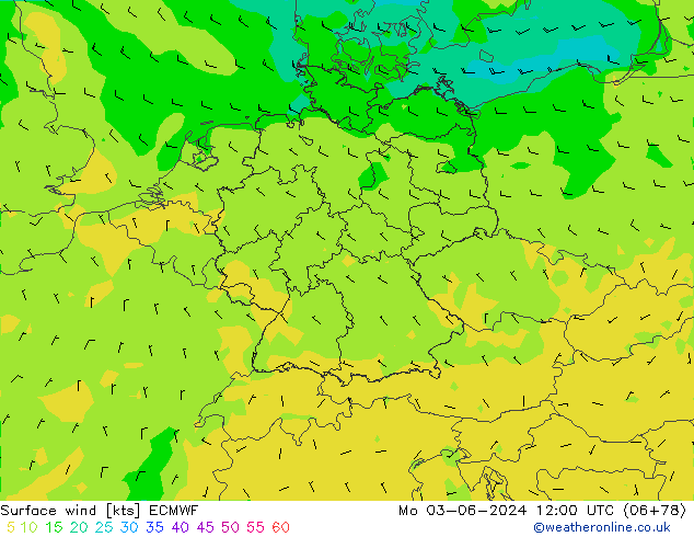 Surface wind ECMWF Po 03.06.2024 12 UTC