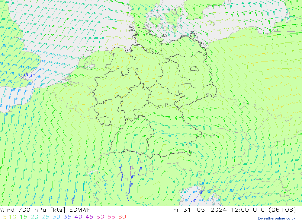Wind 700 hPa ECMWF vr 31.05.2024 12 UTC