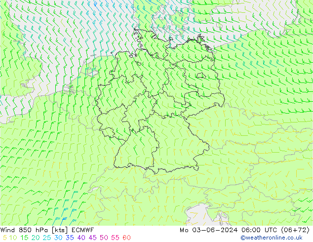 ветер 850 гПа ECMWF пн 03.06.2024 06 UTC