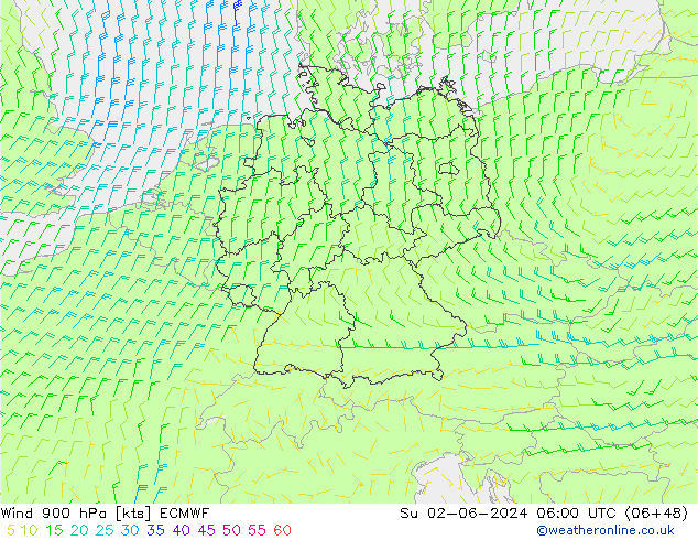 Wind 900 hPa ECMWF So 02.06.2024 06 UTC