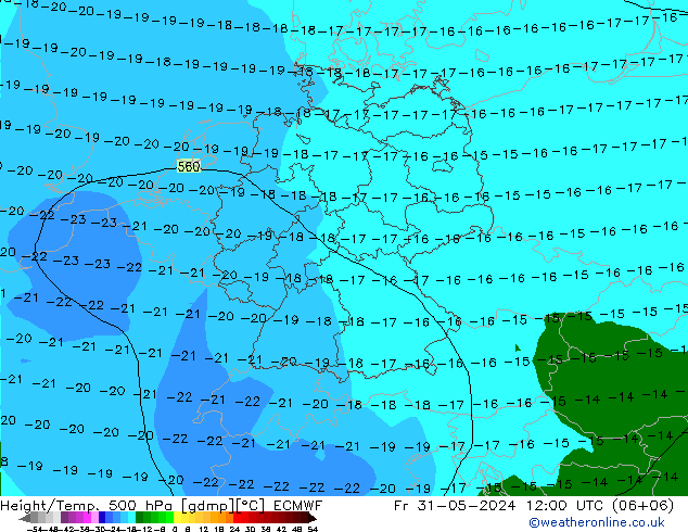 Z500/Yağmur (+YB)/Z850 ECMWF Cu 31.05.2024 12 UTC