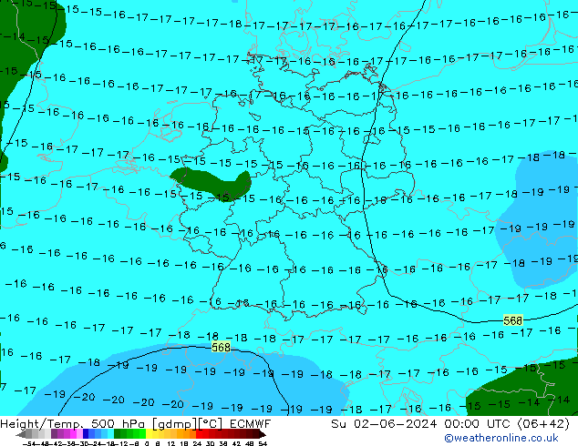 Z500/Yağmur (+YB)/Z850 ECMWF Paz 02.06.2024 00 UTC