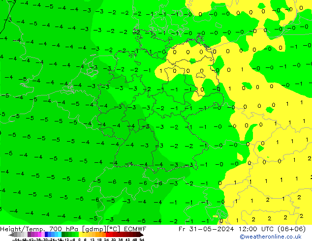 Height/Temp. 700 hPa ECMWF Fr 31.05.2024 12 UTC