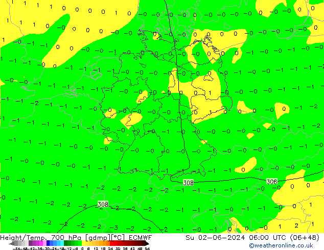 Height/Temp. 700 hPa ECMWF Su 02.06.2024 06 UTC