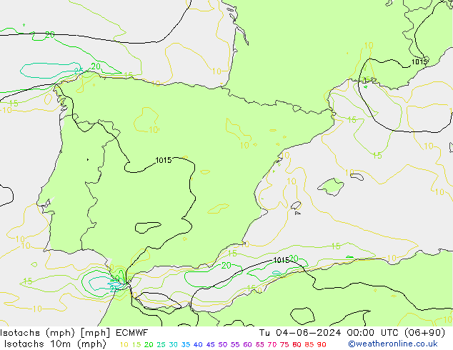 Isotachs (mph) ECMWF Tu 04.06.2024 00 UTC