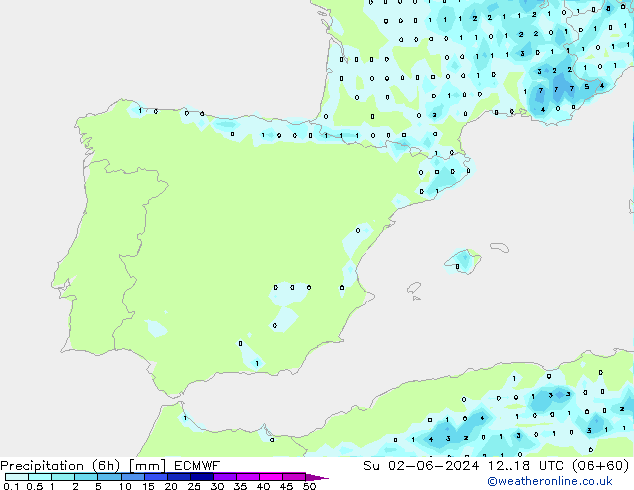 Precipitación (6h) ECMWF dom 02.06.2024 18 UTC