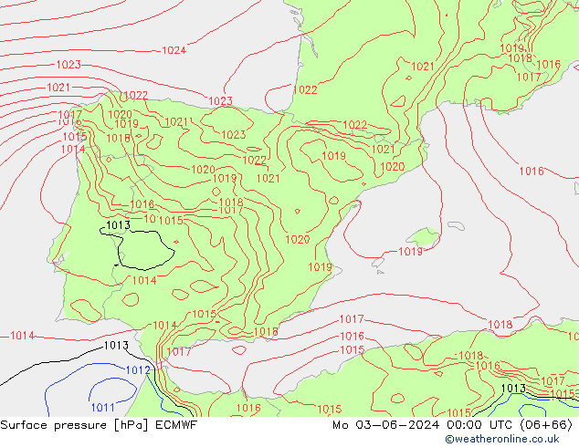 Surface pressure ECMWF Mo 03.06.2024 00 UTC