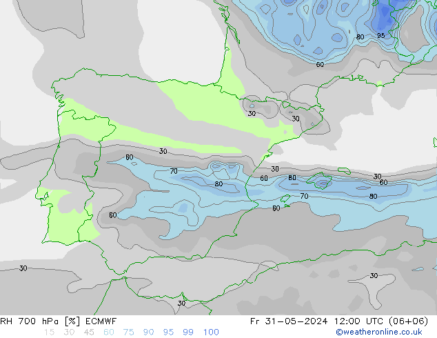 RH 700 hPa ECMWF Fr 31.05.2024 12 UTC