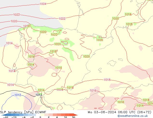 SLP tendency ECMWF Mo 03.06.2024 06 UTC