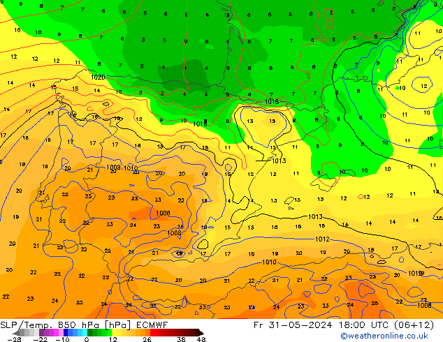 SLP/Temp. 850 hPa ECMWF Sex 31.05.2024 18 UTC