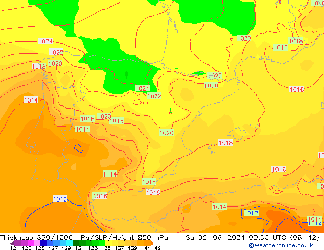 850-1000 hPa Kalınlığı ECMWF Paz 02.06.2024 00 UTC