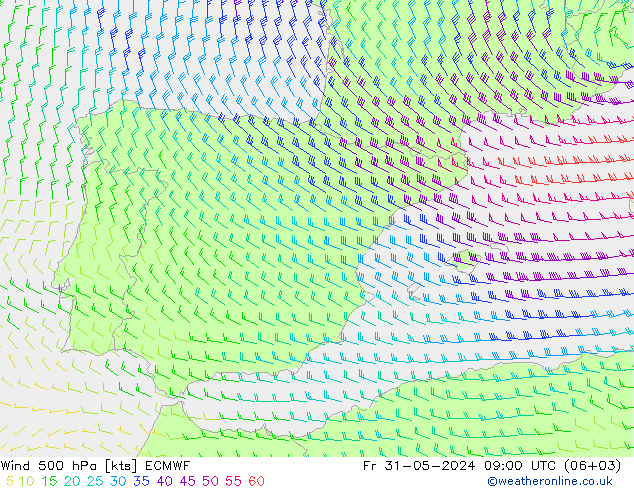 ветер 500 гПа ECMWF пт 31.05.2024 09 UTC