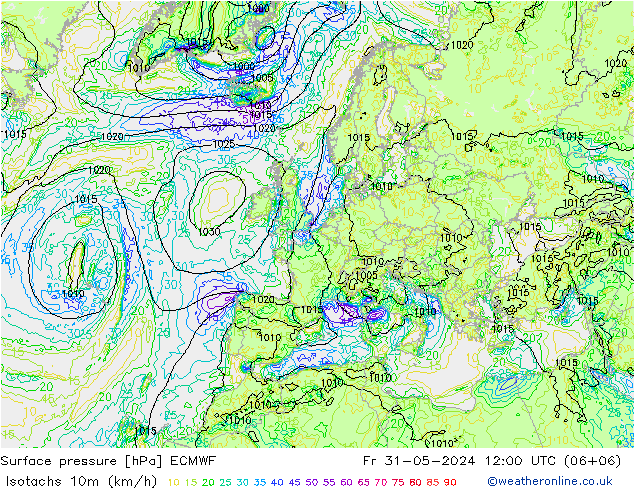 Isotachen (km/h) ECMWF Fr 31.05.2024 12 UTC