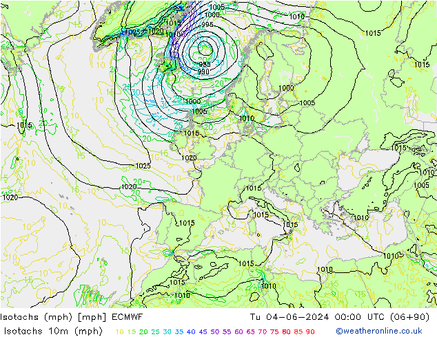Isotachs (mph) ECMWF  04.06.2024 00 UTC