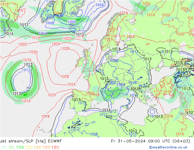 Polarjet/Bodendruck ECMWF Fr 31.05.2024 09 UTC