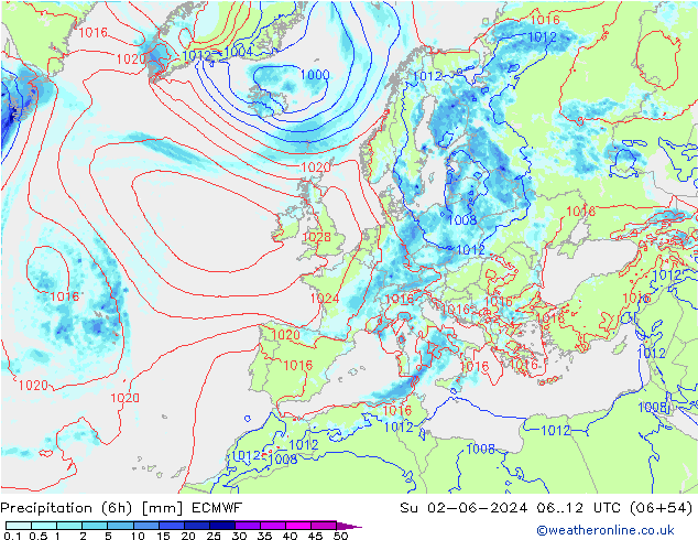 Yağış (6h) ECMWF Paz 02.06.2024 12 UTC