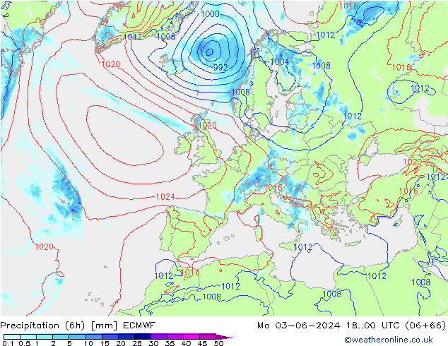 Z500/Rain (+SLP)/Z850 ECMWF Po 03.06.2024 00 UTC