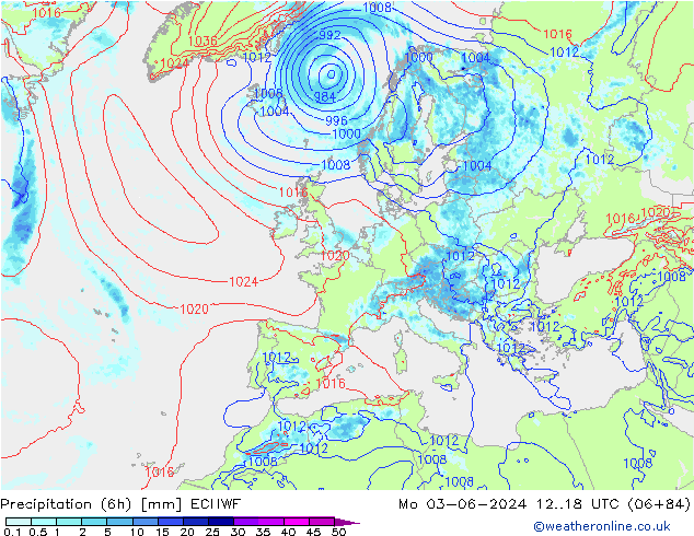 Z500/Rain (+SLP)/Z850 ECMWF Mo 03.06.2024 18 UTC