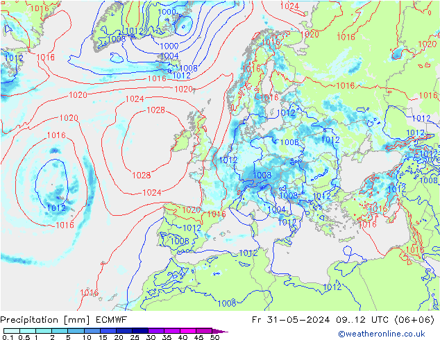 Srážky ECMWF Pá 31.05.2024 12 UTC