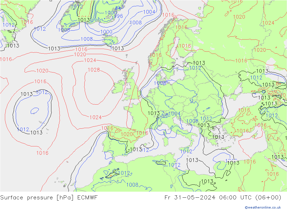 Luchtdruk (Grond) ECMWF vr 31.05.2024 06 UTC