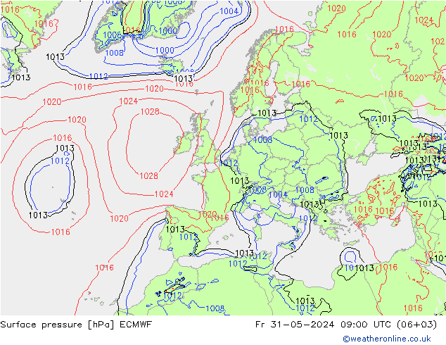 Pressione al suolo ECMWF ven 31.05.2024 09 UTC