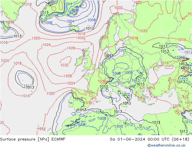 Pressione al suolo ECMWF sab 01.06.2024 00 UTC