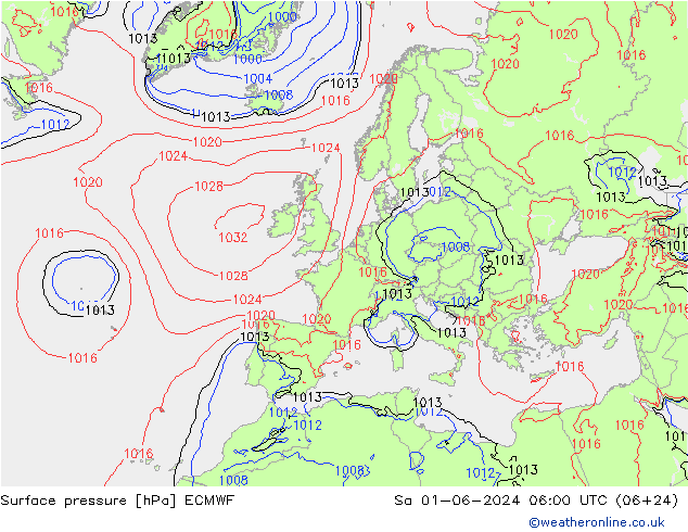Presión superficial ECMWF sáb 01.06.2024 06 UTC