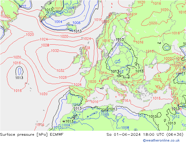 Pressione al suolo ECMWF sab 01.06.2024 18 UTC