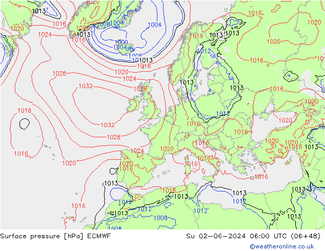 Yer basıncı ECMWF Paz 02.06.2024 06 UTC