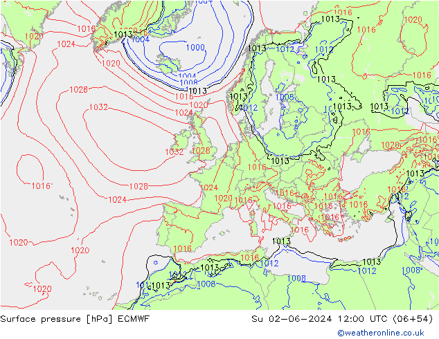 Bodendruck ECMWF So 02.06.2024 12 UTC