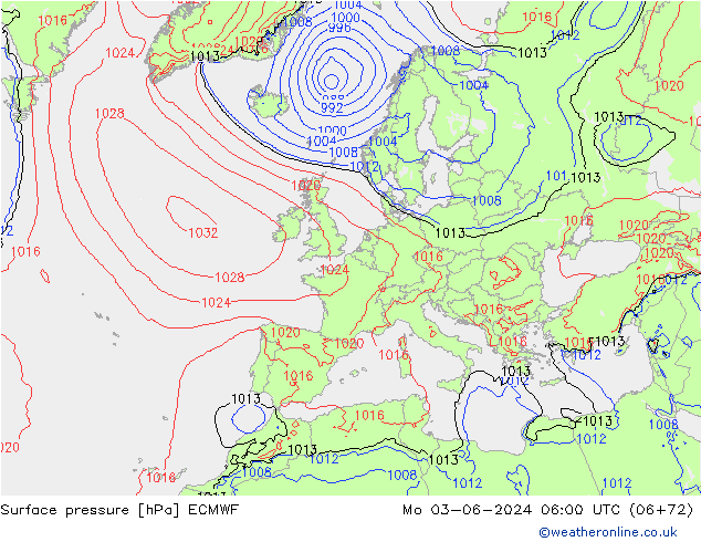 Pressione al suolo ECMWF lun 03.06.2024 06 UTC