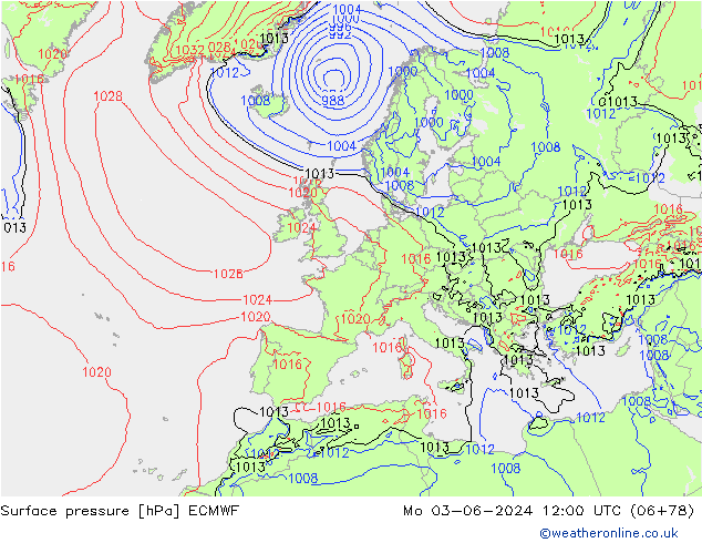 Pressione al suolo ECMWF lun 03.06.2024 12 UTC