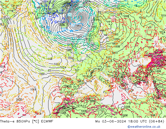 Theta-e 850hPa ECMWF lun 03.06.2024 18 UTC