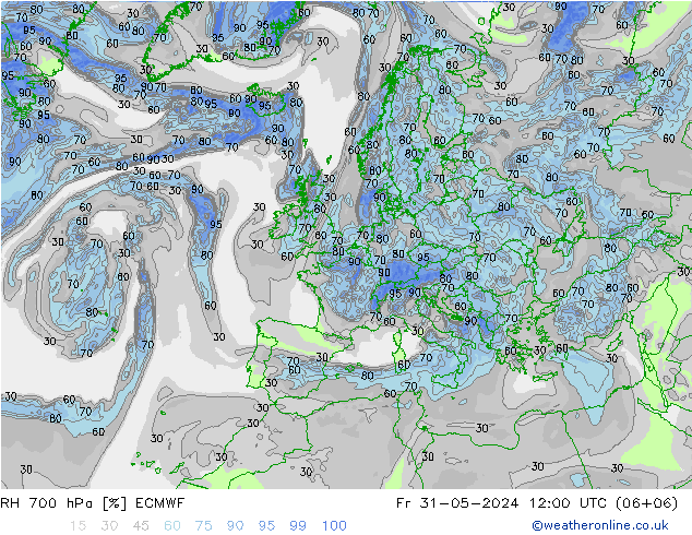 RH 700 hPa ECMWF  31.05.2024 12 UTC