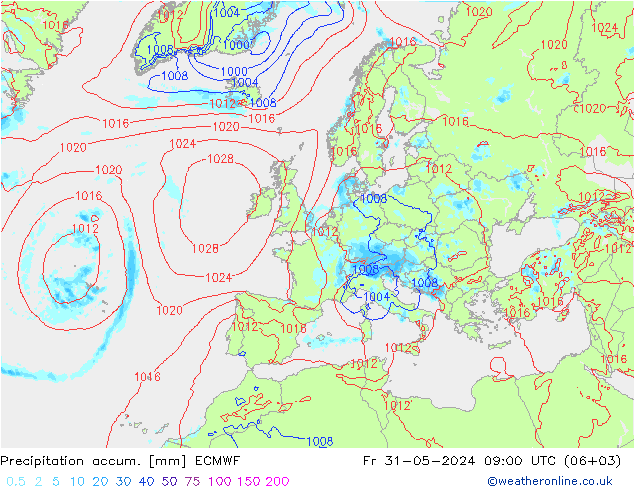 Precipitation accum. ECMWF ven 31.05.2024 09 UTC