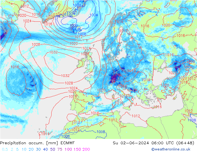 Toplam Yağış ECMWF Paz 02.06.2024 06 UTC