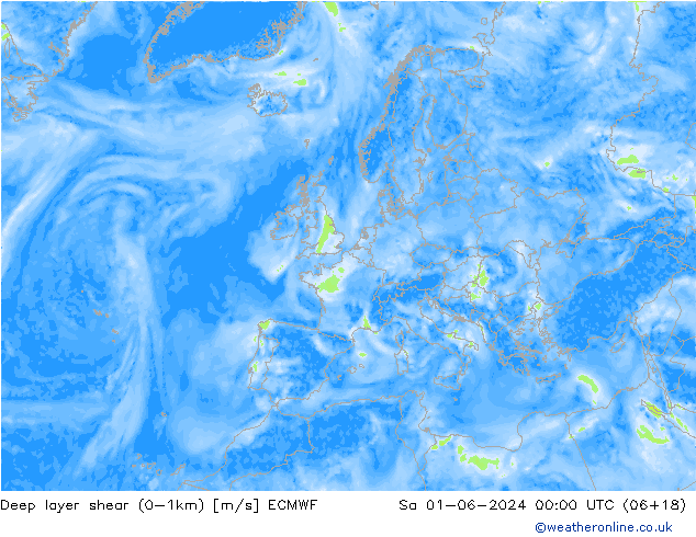 Deep layer shear (0-1km) ECMWF Cts 01.06.2024 00 UTC