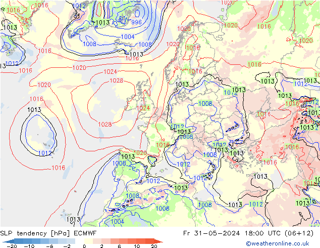 Drucktendenz ECMWF Fr 31.05.2024 18 UTC