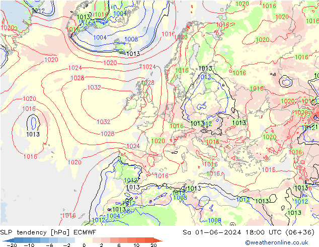 SLP tendency ECMWF Sa 01.06.2024 18 UTC