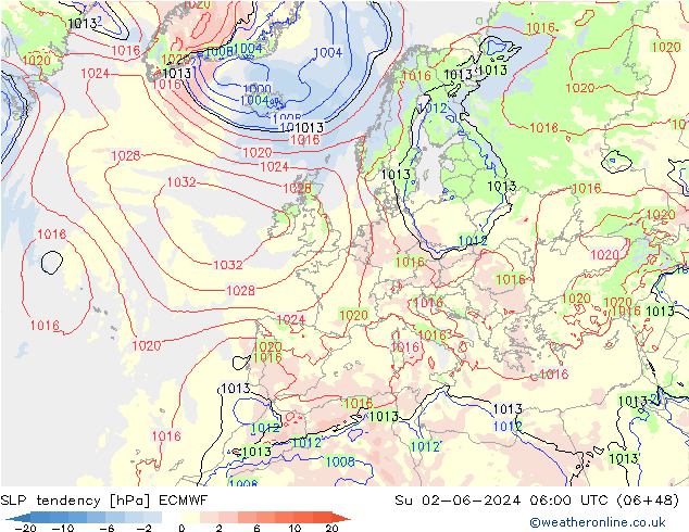 SLP tendency ECMWF Su 02.06.2024 06 UTC