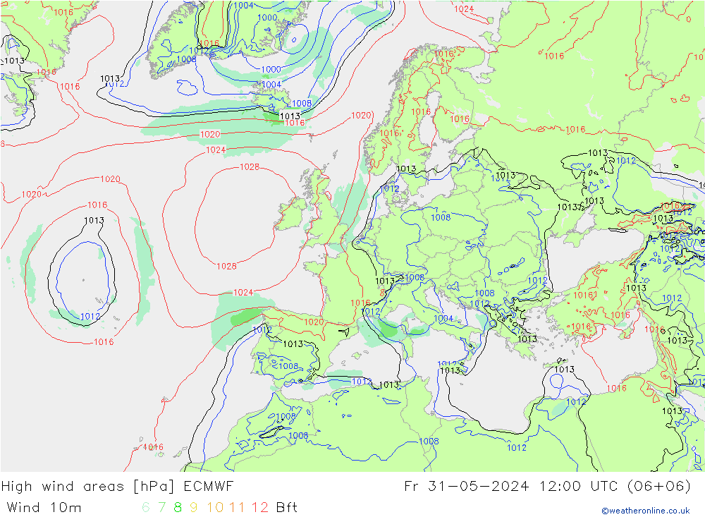 yüksek rüzgarlı alanlar ECMWF Cu 31.05.2024 12 UTC