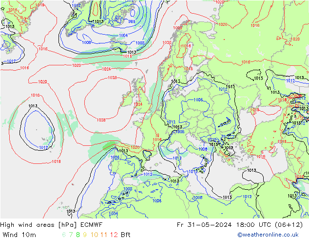 High wind areas ECMWF vie 31.05.2024 18 UTC