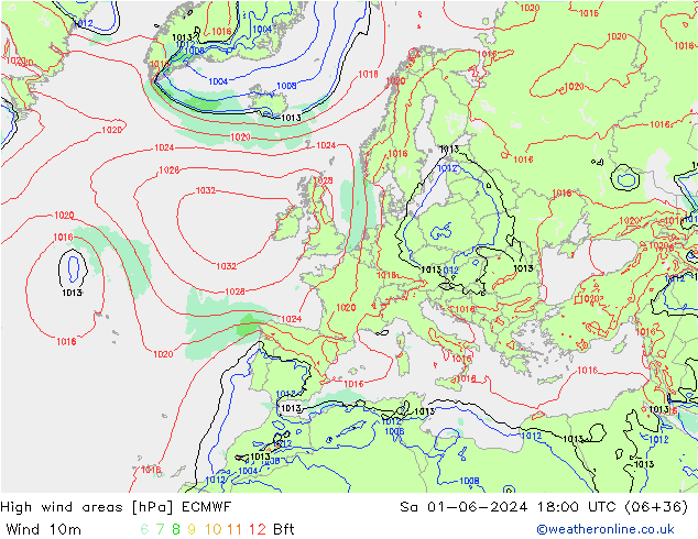 High wind areas ECMWF sáb 01.06.2024 18 UTC